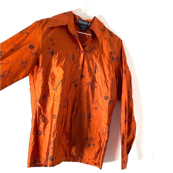 ESCADA Margaretha Ley Silk Copper Black Floral Button Blouse - Picture 3 of 9